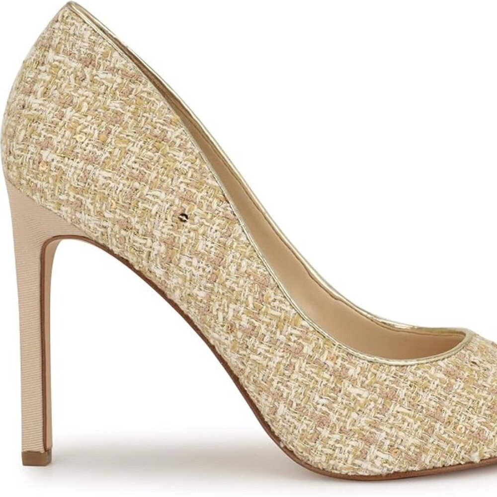 🤍 Nine West “Tatiana” Tweed Pointed-Toe Pumps — Beige/Gold (Size 7.5M) - Picture 3 of 5